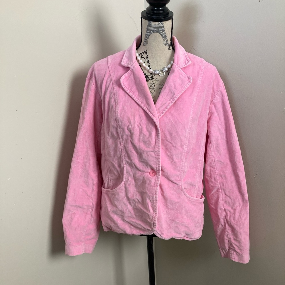 St. John's Bay Pink Women's Corduroy Blazer 1-Button & Pockets
